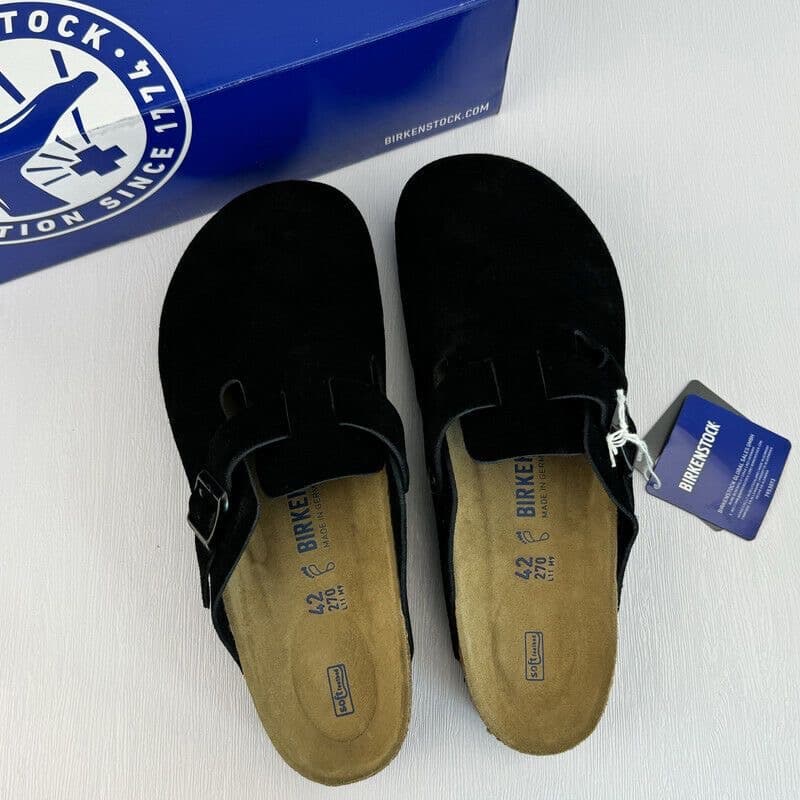Birkenstock Boston Clogs, Black Suede