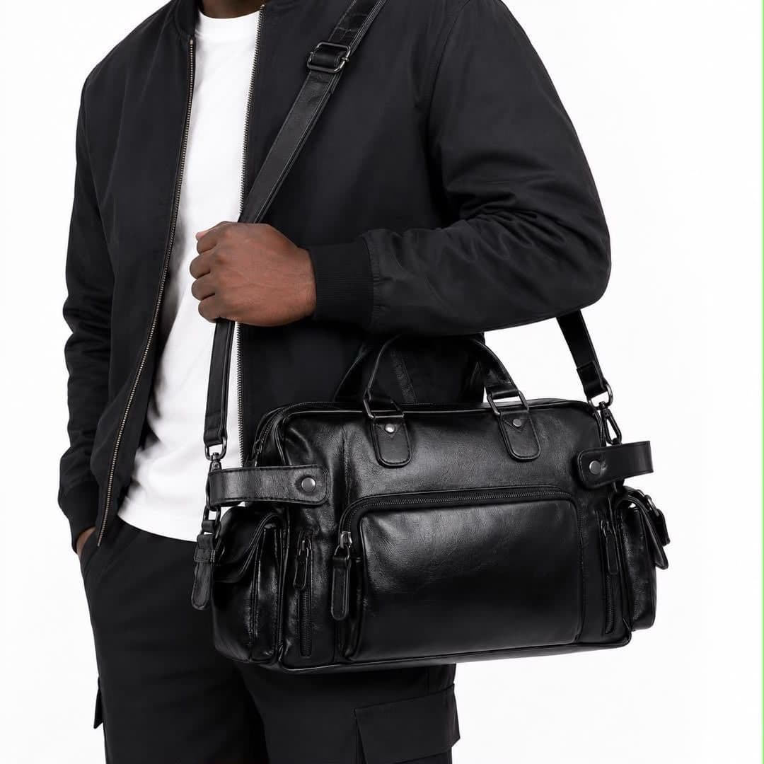 Black Leather Duffel Bag