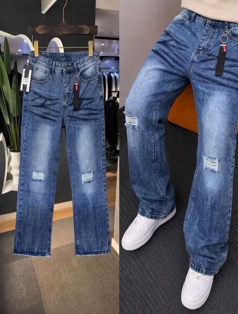 Blue Baggy Jeans, Black Streak Wash