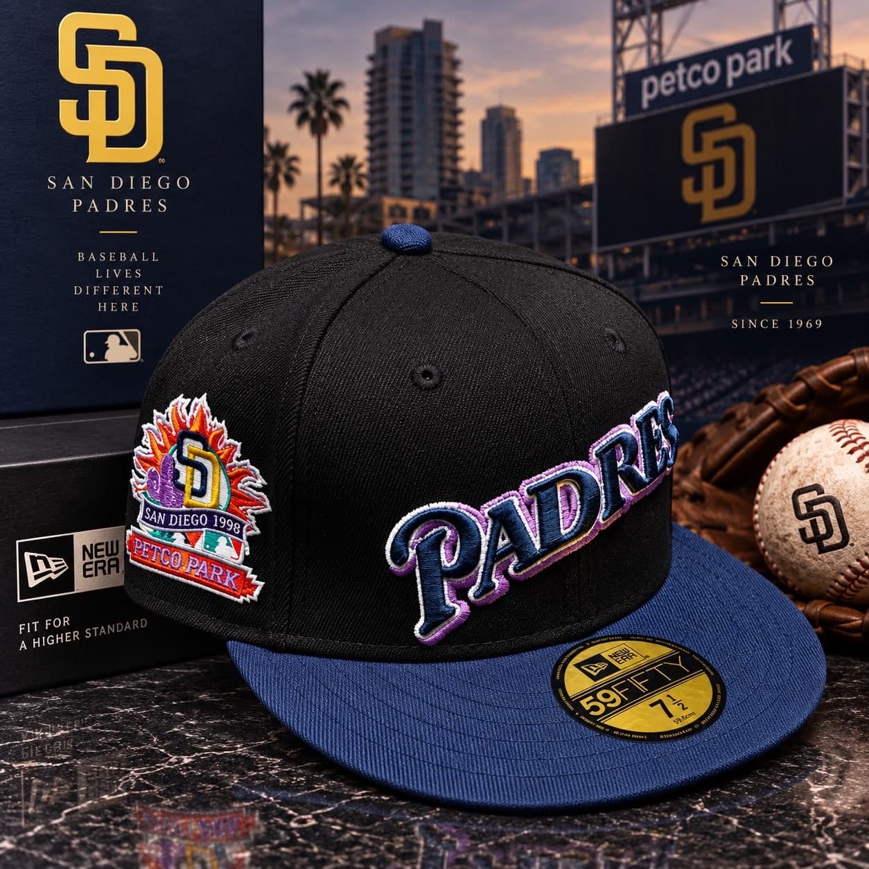 San Diego Padres Snapback, Black & Navy