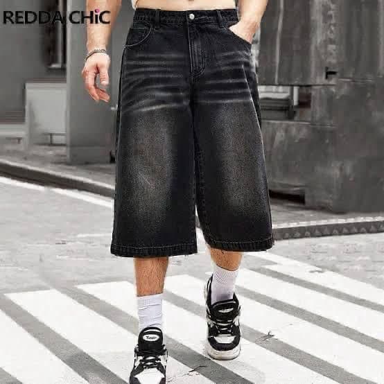 Black Wash Below-Knee Denim Shorts