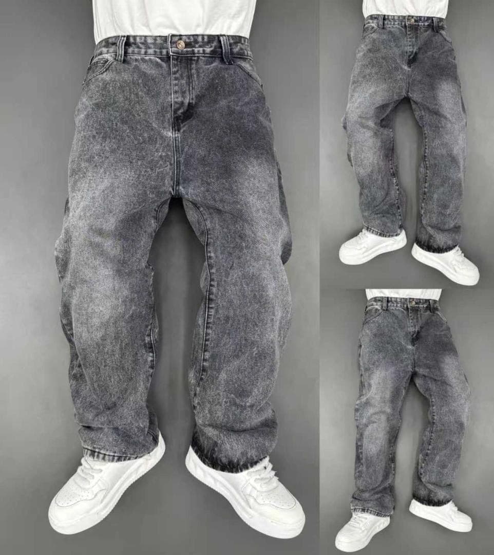 Grey Acid-Wash Baggy Jeans